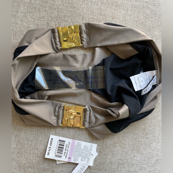 NWT Trina Turk black taupe colorblock gold mosaic square hardware sides size 6 - Picture 5 of 13